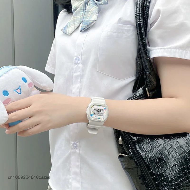 Sanrio Cinnamoroll Electronic Watch Student Small Square Cartoon Print Watch Sister Korean College Style Chic Trend Watch Y2k enlarge