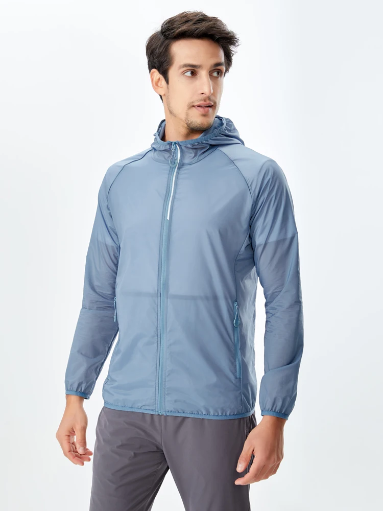 

Summer Zip Pockets UV Sun Protection Skin Coats Men Breathable 20D Nylon Ultra-Light Windbreaker Men Hooded Casual Jackets