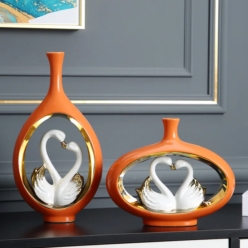 Ваза полимерная для украшения дома креативная скульптура лебедей и пар ваза