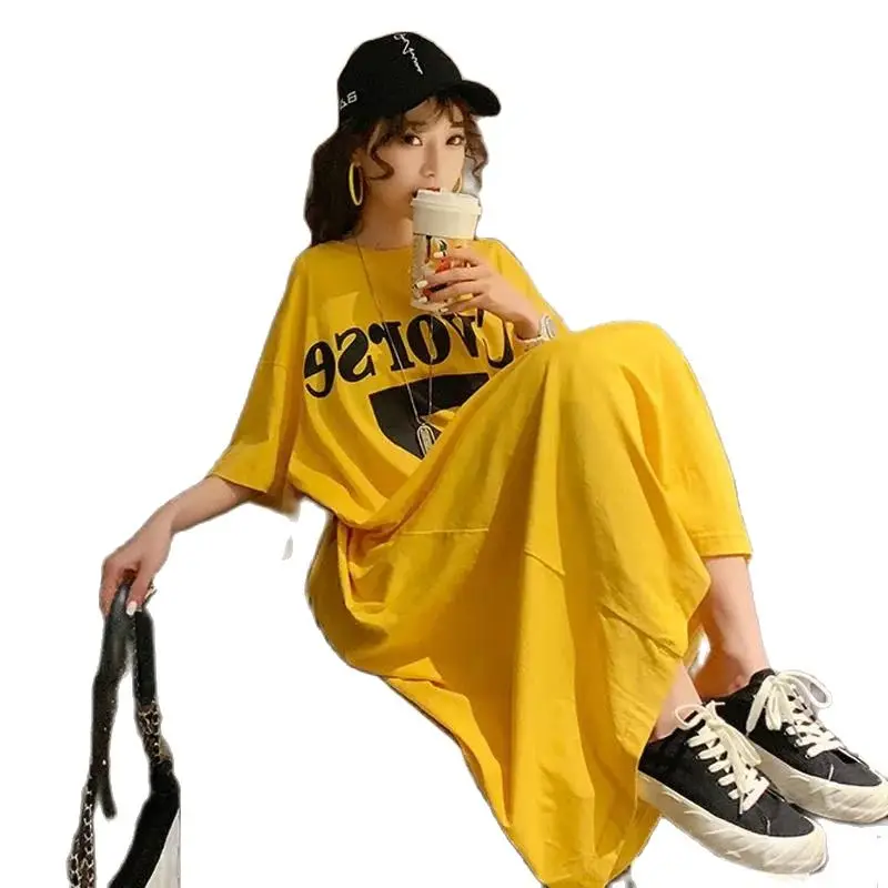 

Women Dresses 2022 New Home Service Long Lightweight Summer Dress Halter Back Loose Large Size Short-Sleeved Sleeping Dress