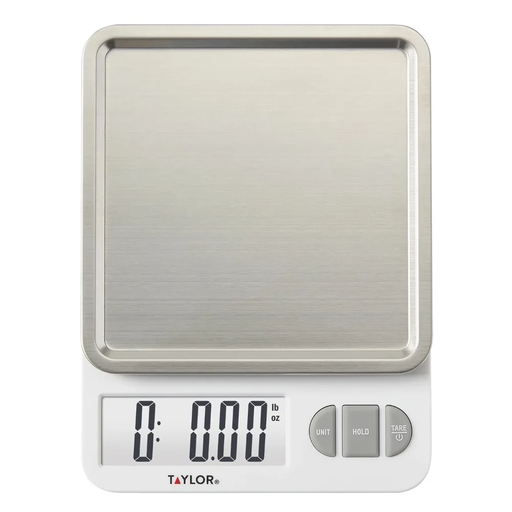 

Taylor 11lb Digital Kitchen Scale and Food Scale with Removable Stainless Steel Tray Cooking, Baking, Meal Prepping White