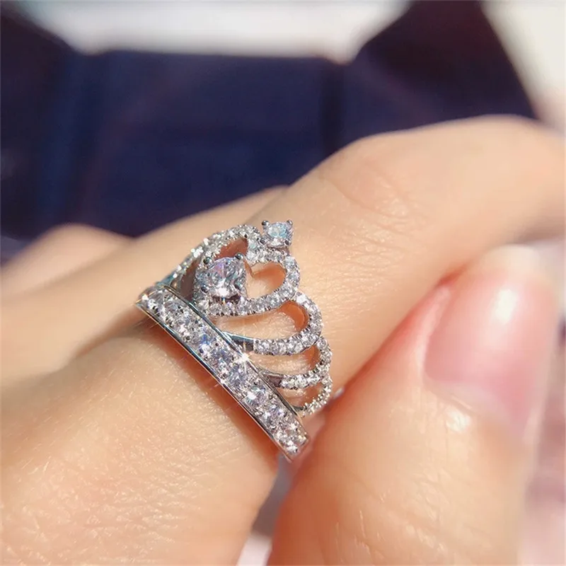 

2023 Crown Rings For Women Silver Luxury Jewelry Cubic Zirconia Ring Bridal Wedding Engagement Accessories Drop Shipping