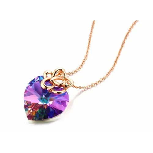 

Purple Swarovski Stone Sterling Silver Heart Necklace Gold Plated