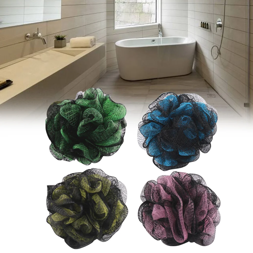 4 шт. большой шарик для душа ванны двухцветный сетчатый пуф из губки 50 г (черный