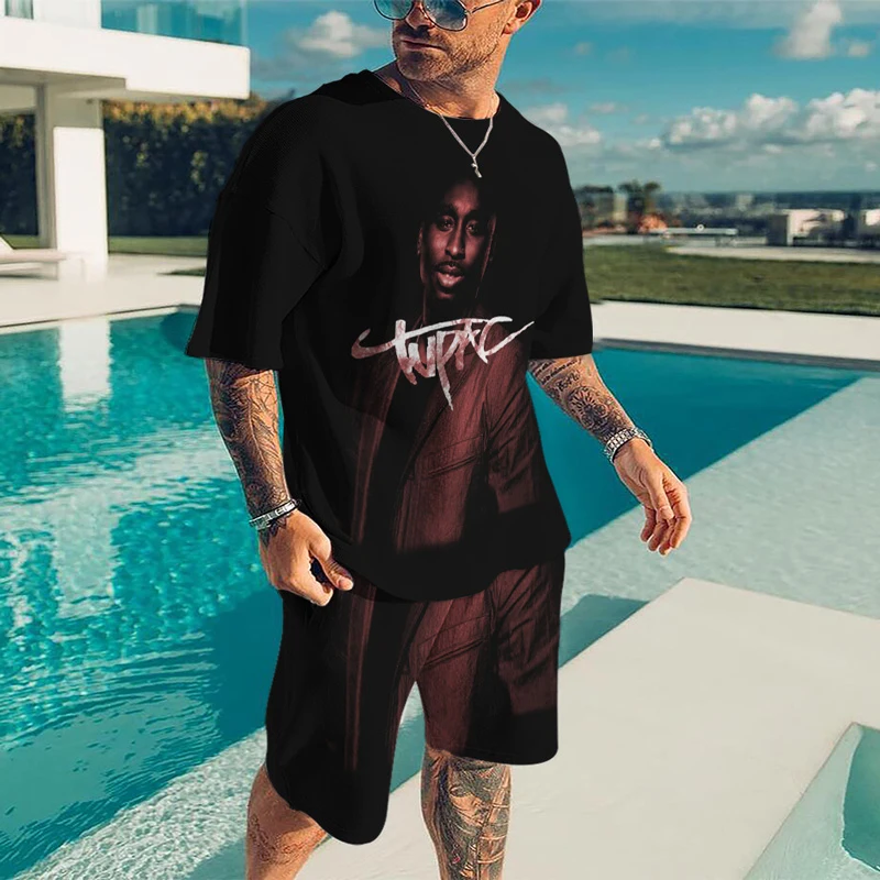 

Popular Rapper 2pac Men's T-shirt Fashion Harajuku Tupac 3D Printed O-Neck T Shirt Loose Shorts Hip Hop Oversized Men Sets