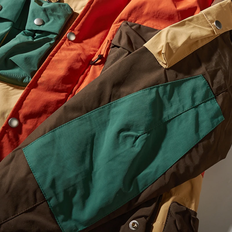Winter men's new American functional hooded multi-pocket design color matching casual down jacket duck down warm coat