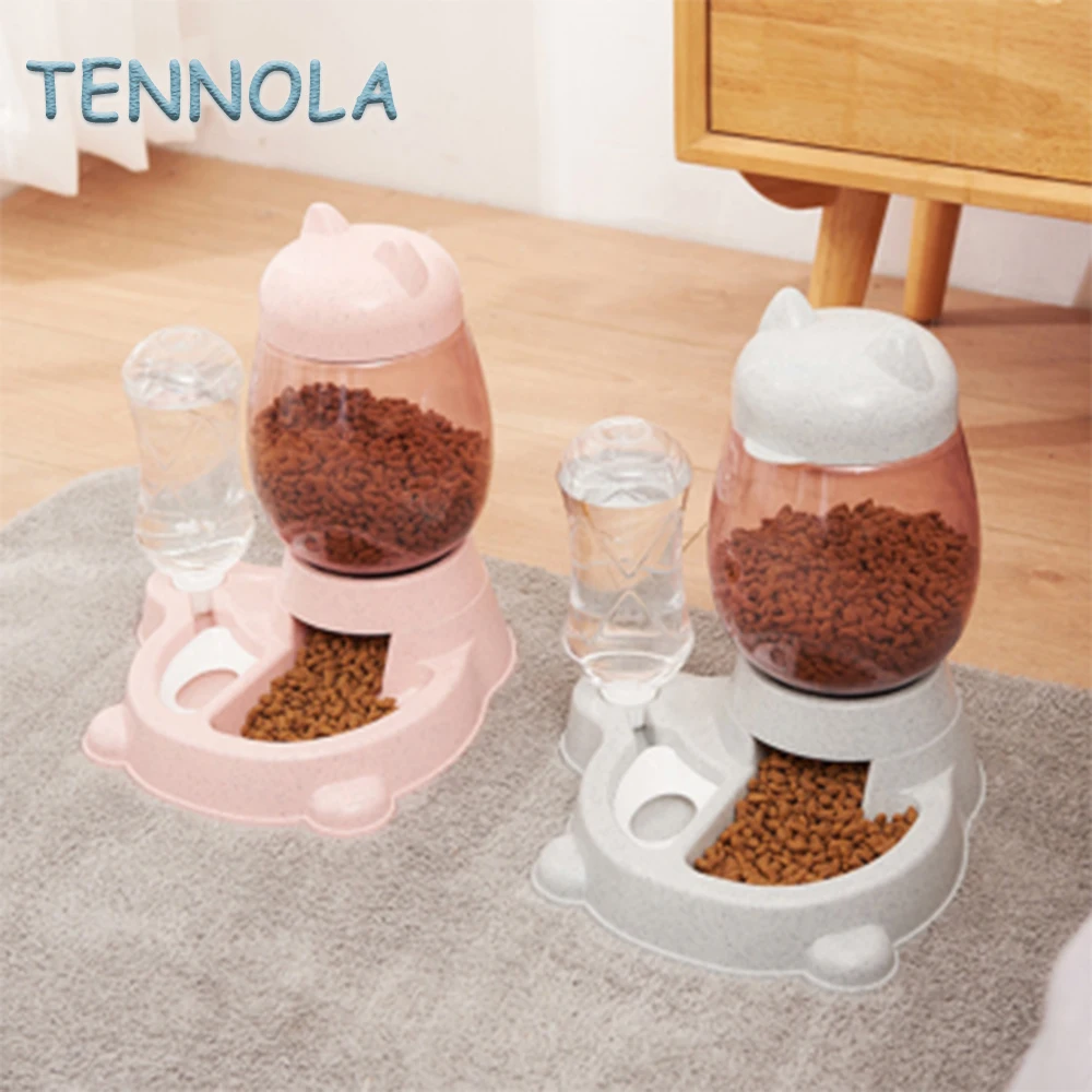 

2.2L Pet Dog Cat Automatic Feeder Bowl Dual-Use Food Bowl Water 528ml Bottle Dog Cat Feeder Kitten Bowls Pet Container Supplies