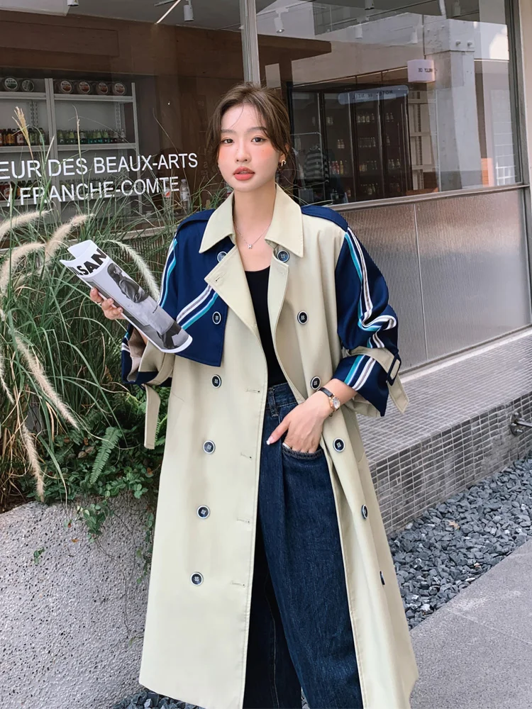 

Женская куртка весна-осень модели 2022 высококлассная ветровка нишевое дизайнерское пальто свободная модная одежда с контрастной строчкой