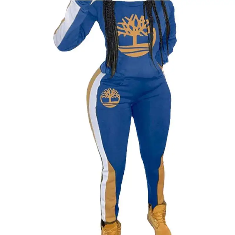 

2 Pieces Set Women Sports Set Print Color Matching Long Sleeve Women's New Autumn 2021 Sports Leisure Suit Two-piece Outfit