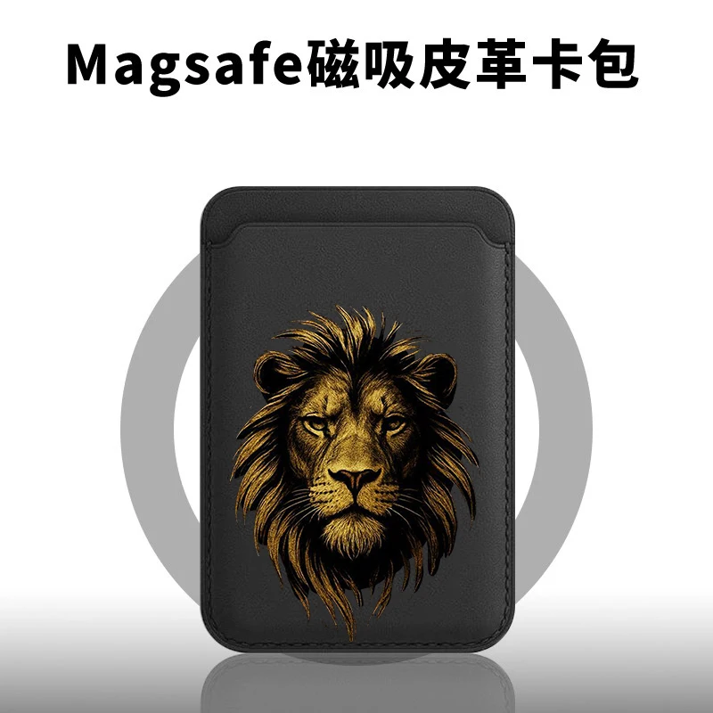 Фото Кожаный чехол-кошелек с магнитом и узором Льва для iPhone 17 16 15 14 13 12 Pro Max, магнитный держатель для карт №2