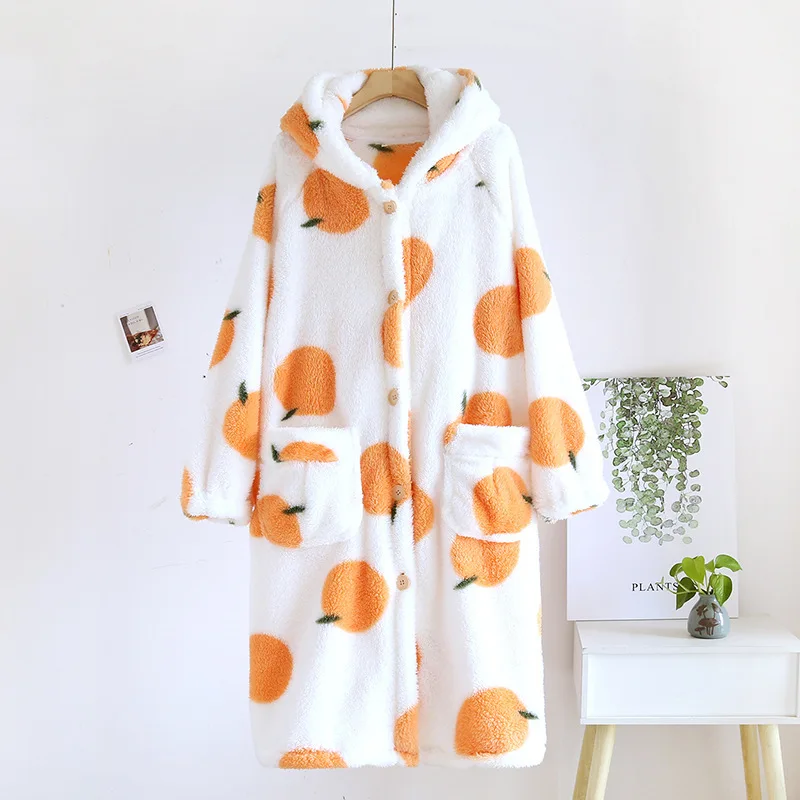 Bathrobe Robe Hood Thermal Cardigan Women Nightgown Flannel Autumn Winter Thicken Long Sleeves Hooded Robes Home Gown sleepwear
