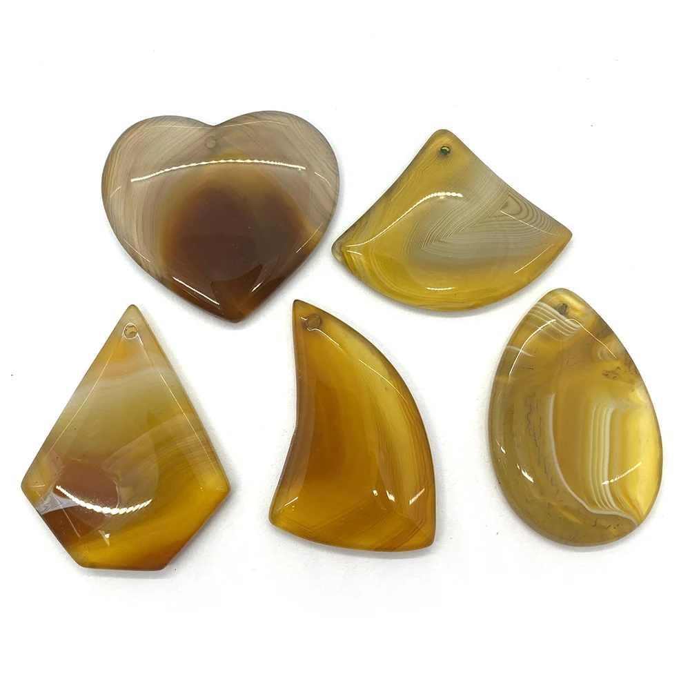 

5pcs/bag Natural Stone Pendant Drop-shaped Yellow Agate Jewelry DIY Charm Necklace Earrings Accessories Gift Supplies