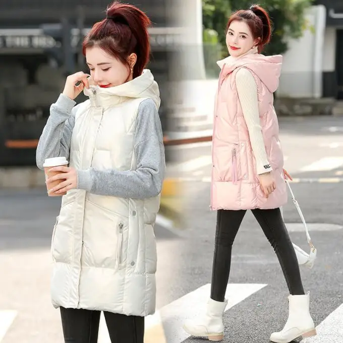 

#0428 Длинный жилет, женский зимний жилет, пальто средней длины, облегающая куртка на молнии, боди, однотонный жилет, женские карманы