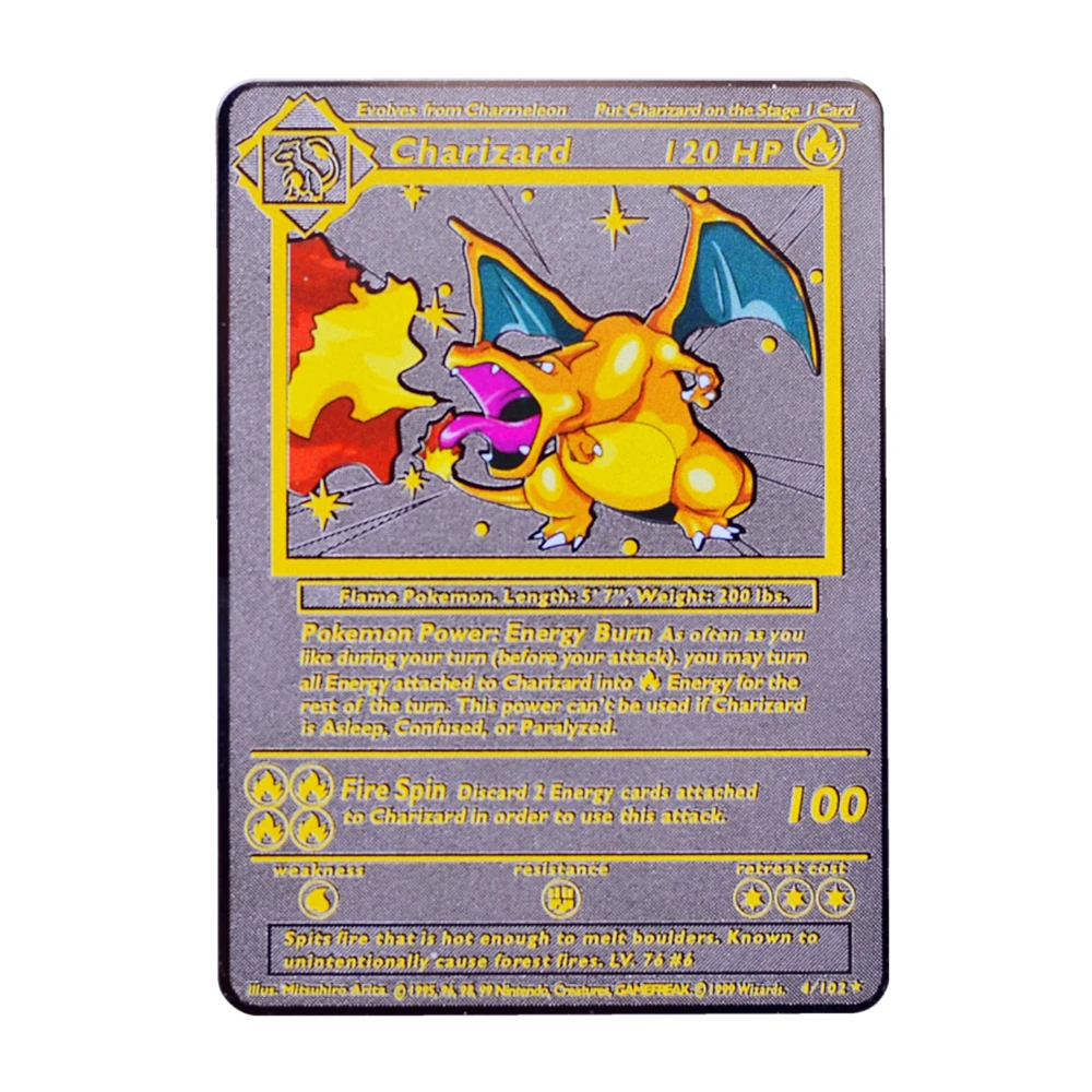 

Металлическая карточка покемона Vmax Charizard Pikachu Mewtwo из аниме, настоящая железная буква покимон, золотые карточки, детские игрушки