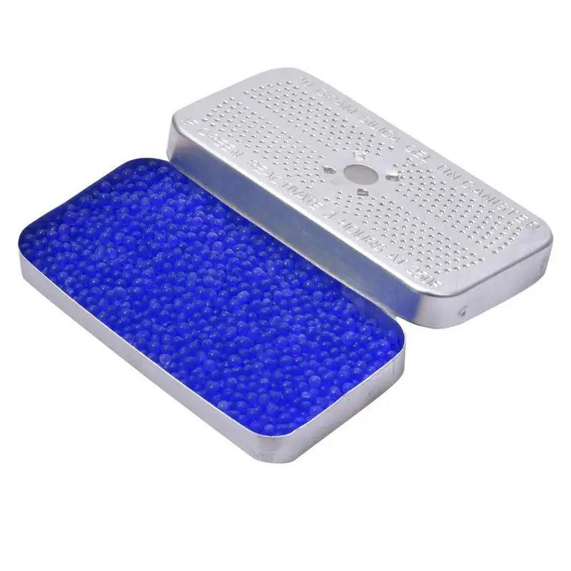 

Reusable Indicating Silica Gel Dehumidifier Desiccant Absorber Desiccant Canister Bead Tin For Closet Silica Gel Packs Food For