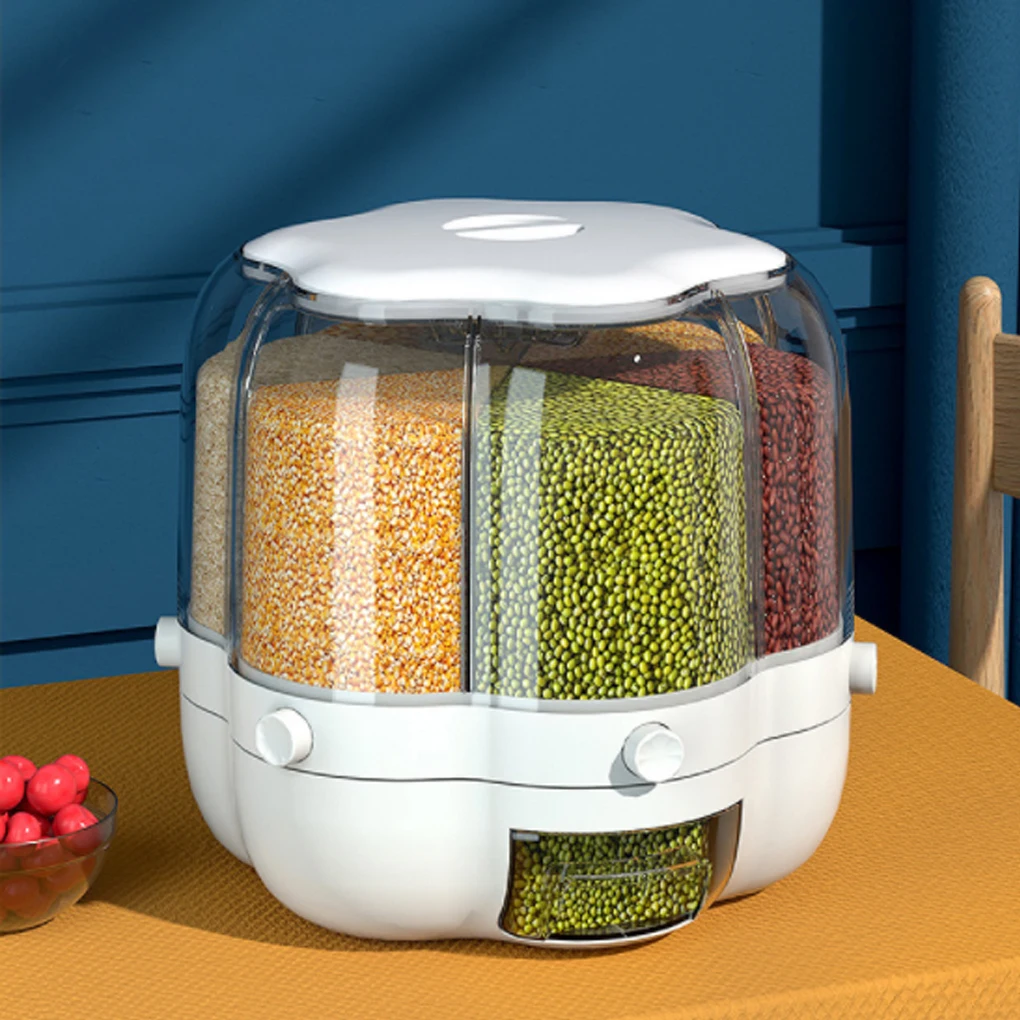 

6-Grid Rotating Grain Dispenser Dry Food Container Round Shape Storage Box
