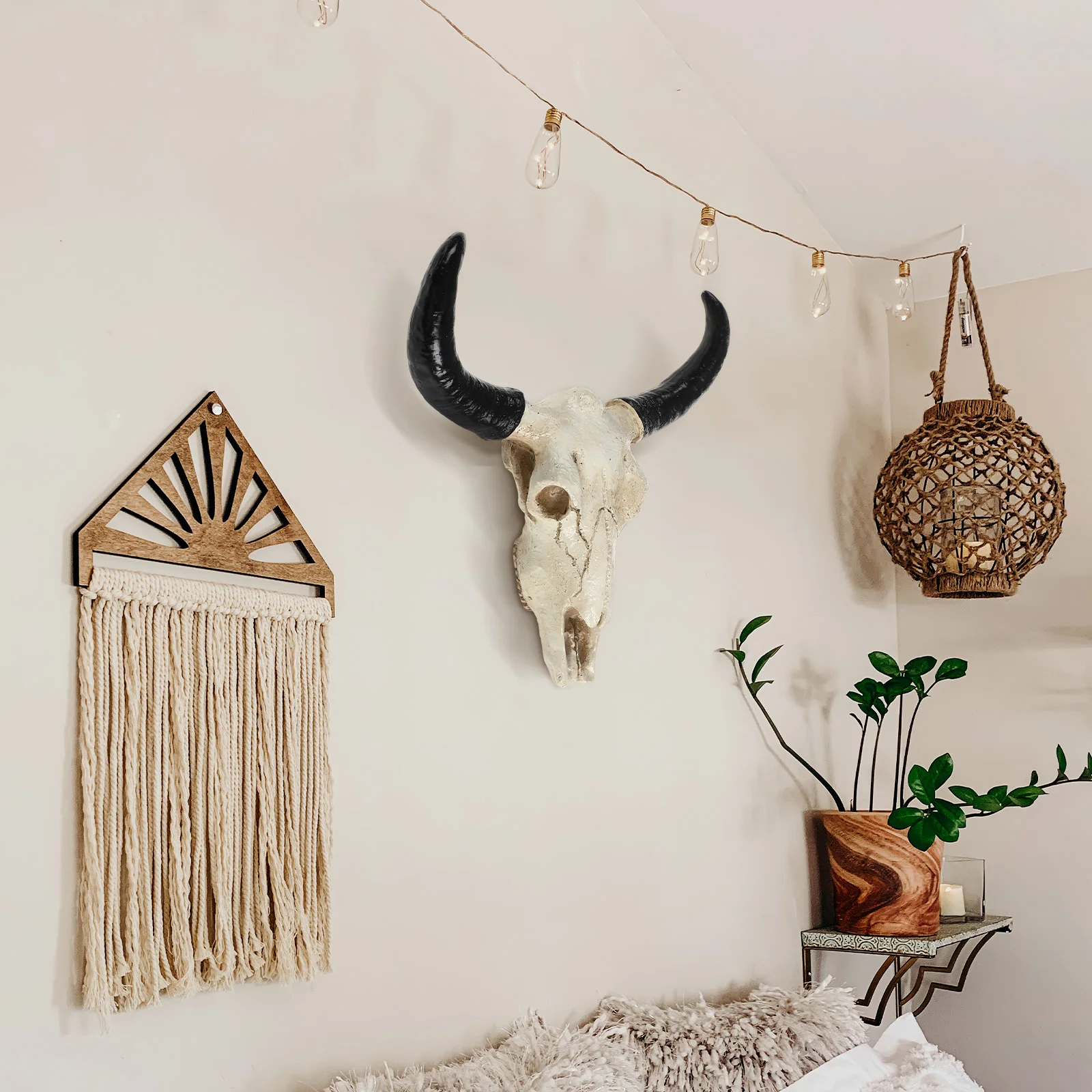 

Wall Hanging Hooks Decorative Animal Head Bull Big Long Horn Cow Ornament Resin