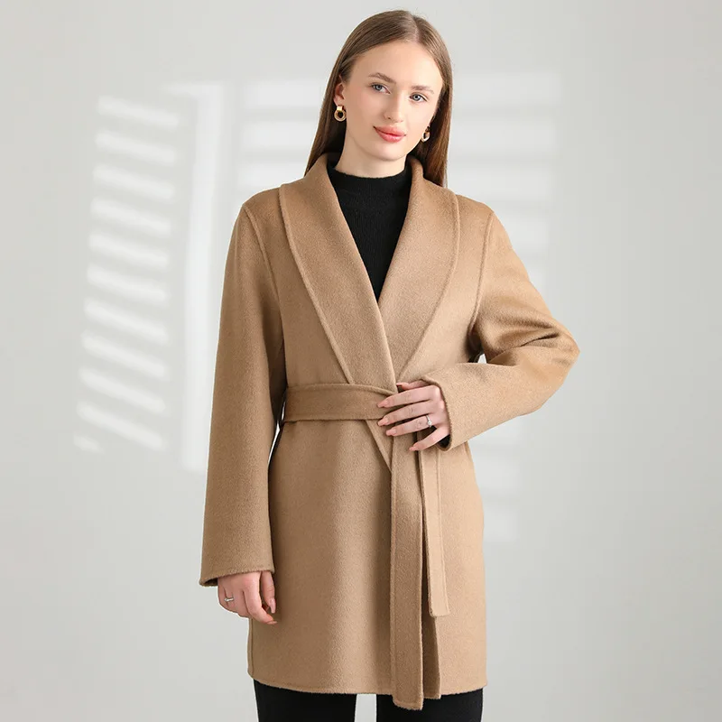 

Высококачественное черное двустороннее шерстяное пальто, Женское шерстяное пальто средней длины, для маленького человека, новый стиль для осени и зимы
