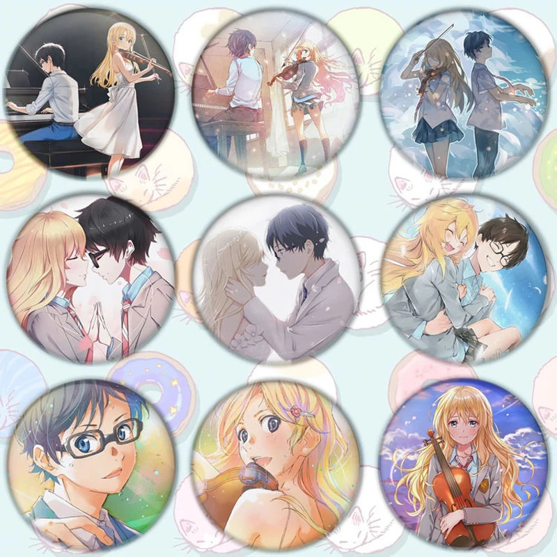 

9pcs Anime Badge Your Lie in April Arima kousei Miyazono Kaori Pin Brooch Button
