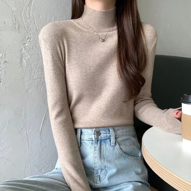 

New Simple Slim Pullover Knitted Sweater Women Turtleneck Long Sleeve Women's Sweater Winter Bottoming Female Clothing 24049