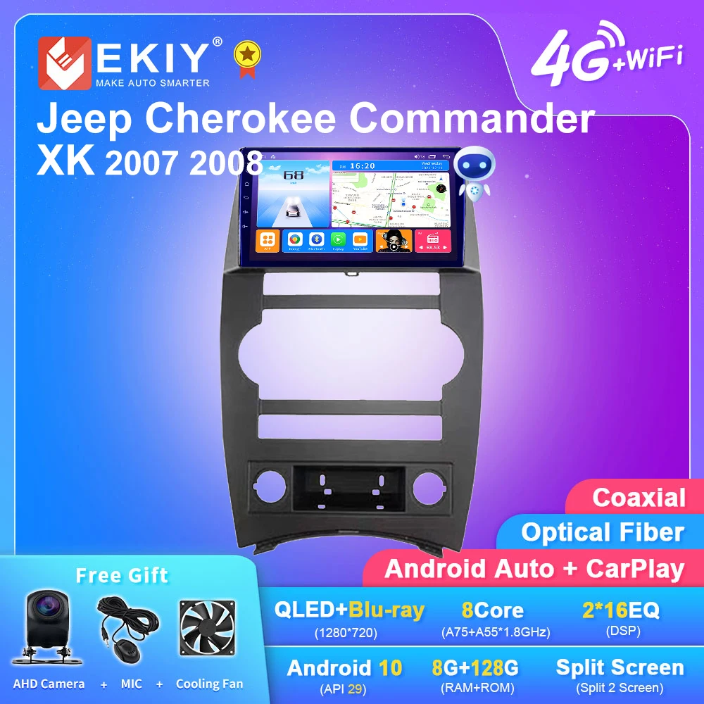 

EKIY T7 Android 10.0 Car Radio Multimedia Vdeo Player For Jeep Cherokee Commander XK 2007 2008 Navigation GPS No 2din Carplay HU