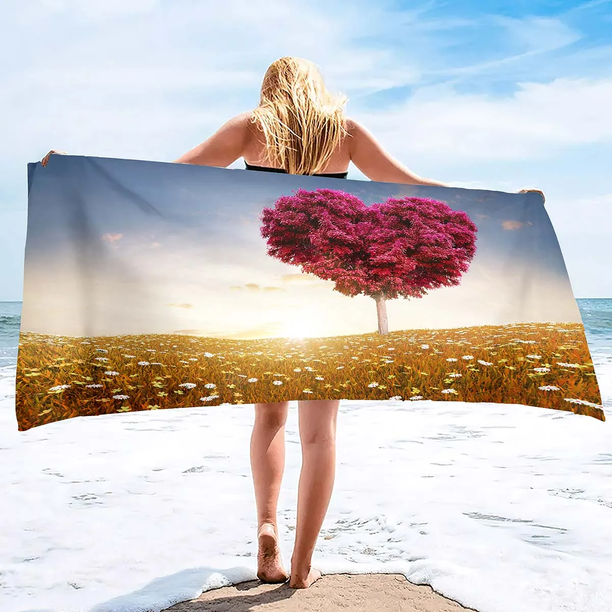 

Microfiber Sand Free Beach Towel Super Absorbent Lightweight ThinTowel Blanket Love Pattern Bathroom Beach for Mothers Day