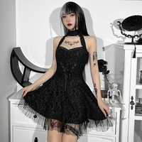 hot sale summer womens clothing dark gothic french sling halter dress perspective mesh hollow lace y2k designer