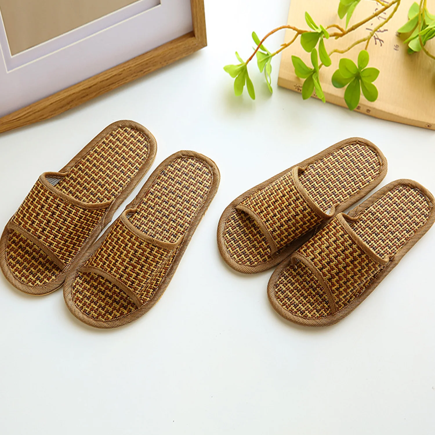 

Rattan Home Linen Slippers for Women Men Summer Wisteria Woven Cooling Floor Indoor Slides Unisex Bedroom Shoes Wear Comfortable