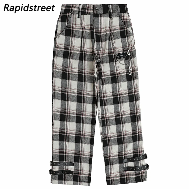 

Hip Hip Streetwear Pants Vintage Plaid Harajuku Pants 2022 Men Cotton Casual Chain Sweatpants Joggers Pants Trousers Harem Pants