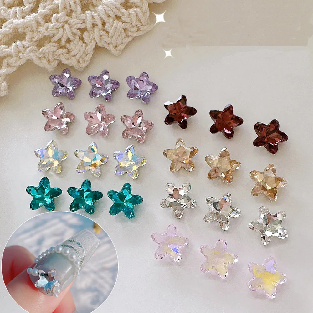 

20pcs Zircon Crystal Star Nail Art Charms Fairy Pointed Bottom Crystal Gem 3D Aurora Shiny Star Nail Parts Luxury Nail Tools