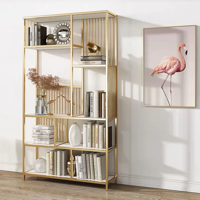 Элегантная мебель для гостиной 7-слойная книжная полка железный золотой черный