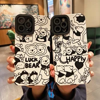 happy bear winnie the pooh disney leather cortex phone case for iphone 11 12 13 pro max mini x xs xr 6 7 8 plus shockproof cover