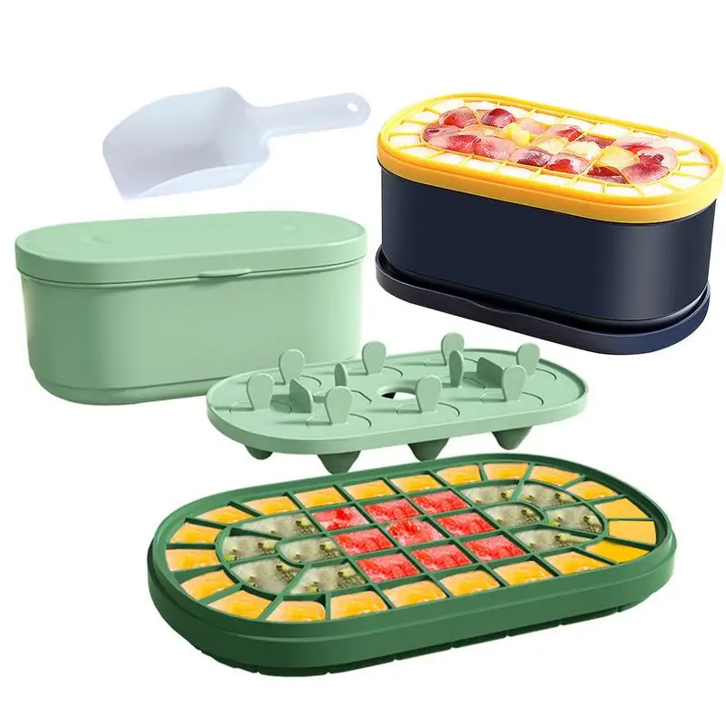 

Freezer Ice Bin With Lid Ice Tray With Storage Ice Bucket Bin Ice Trays With Storage Bin Easy To Release Double-Layer Design