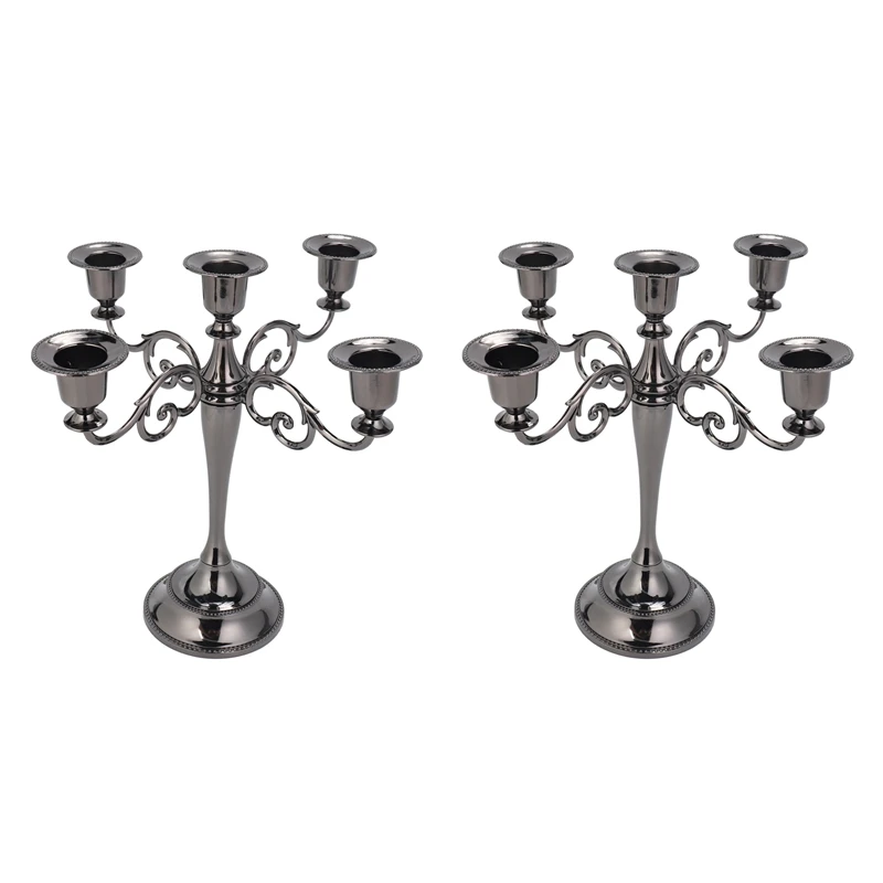 

2X 5-Candle Metal Candelabra Tall Candle Holder Wedding Event Candelabra Candle Stand (Black)