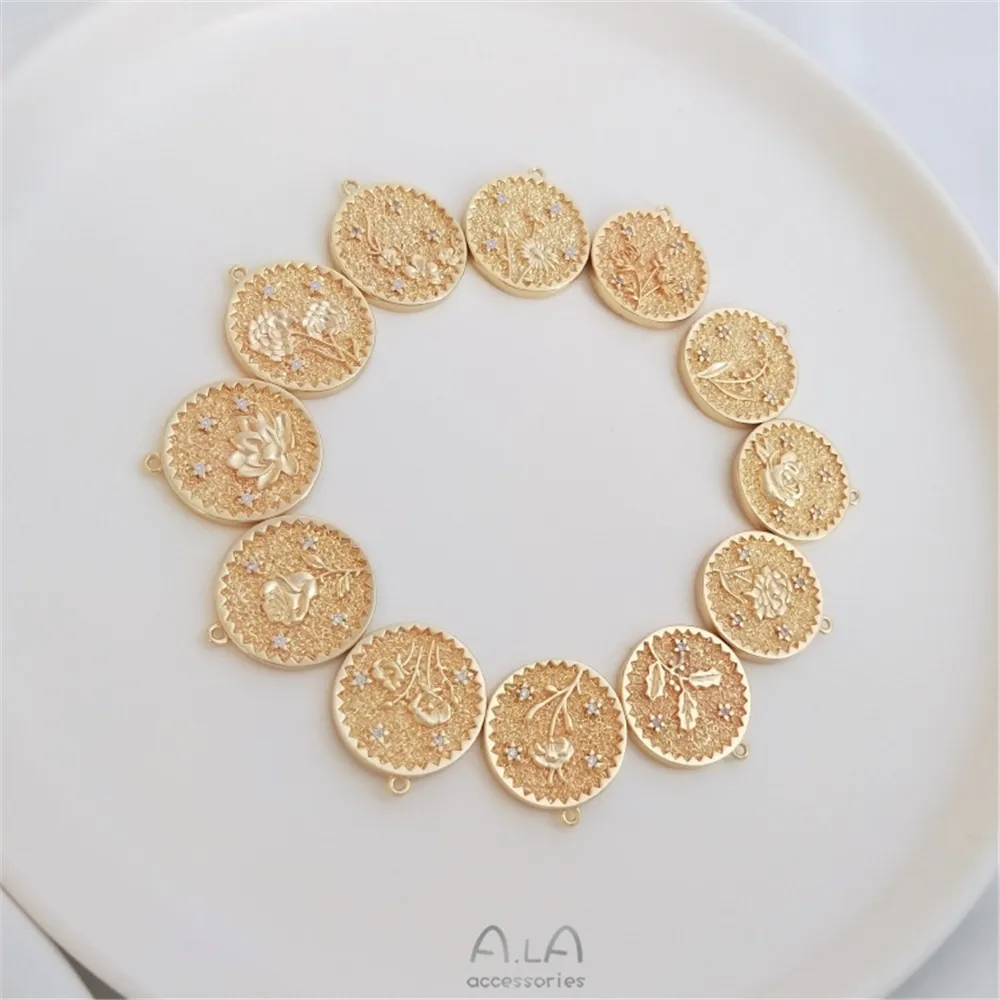 

Real 14K Gold Plating December birthday flower round brand pendant DIY Necklace sweater chain Pendant Fashion Pendant