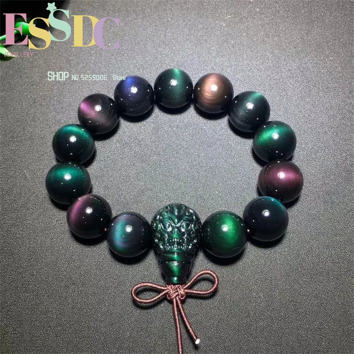 

Натуральный двухцветный обсидиан с цепочкой, двухсторонний резной браслет из Розария Pixiu, оптовая продажа для мужчин и женщин, Подарочный Шарм