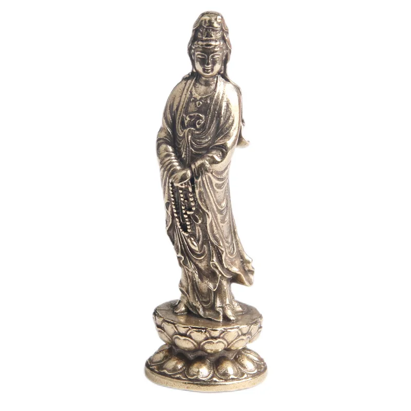 

Винтажные статуэтки будды из чистой латуни буддистские лотосы Guanyin, миниатюрные латунные поделки, коллекционные украшения для автомобиля