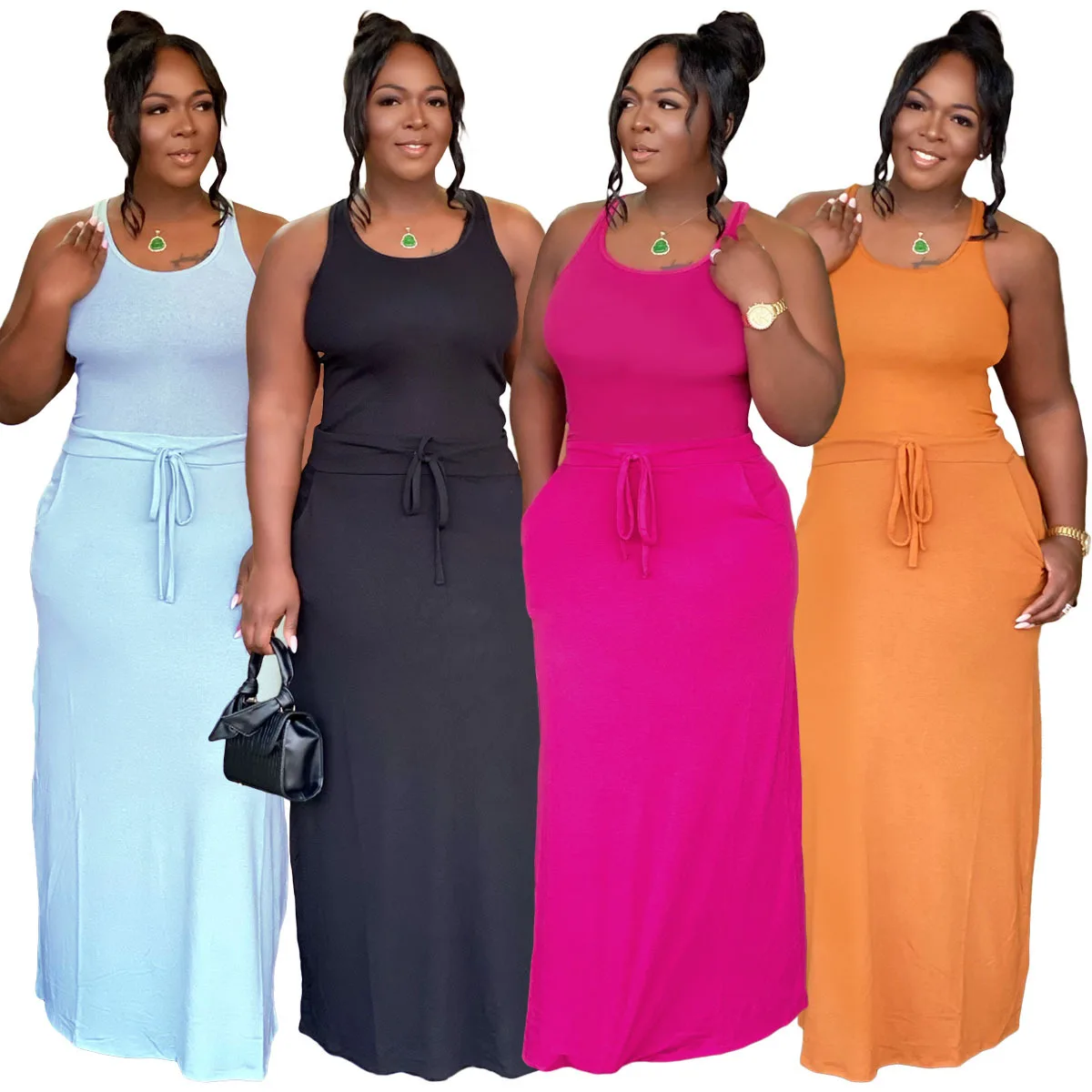 

Chocomist Dresses Beach Style Solid Lace Up Women Maxi Dress
