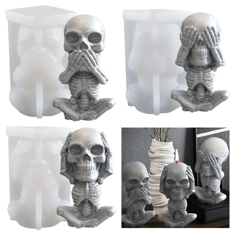 

Candle Mold Skull Don't Say Hear See Silicone Molds Candle Making Reusable Candle Make Mold DIY Epoxy Resin Craft Moule Bougie