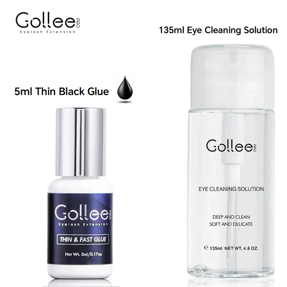 Клей для сухих ресниц Gollee 1s водонепроницаемый клей Pro и 135 мл удаления пыли масла