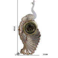 home decoration animal ornaments artificial gold silver plated resin figurine sculpture large peacock table clock statue