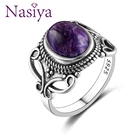 Nasiya богемный стиль 8x10 мм овальные фиолетовые кольца Charoite для женщин Серебряное кольцо Изысканные ювелирные изделия для годовщины вечерние НКИ подарок