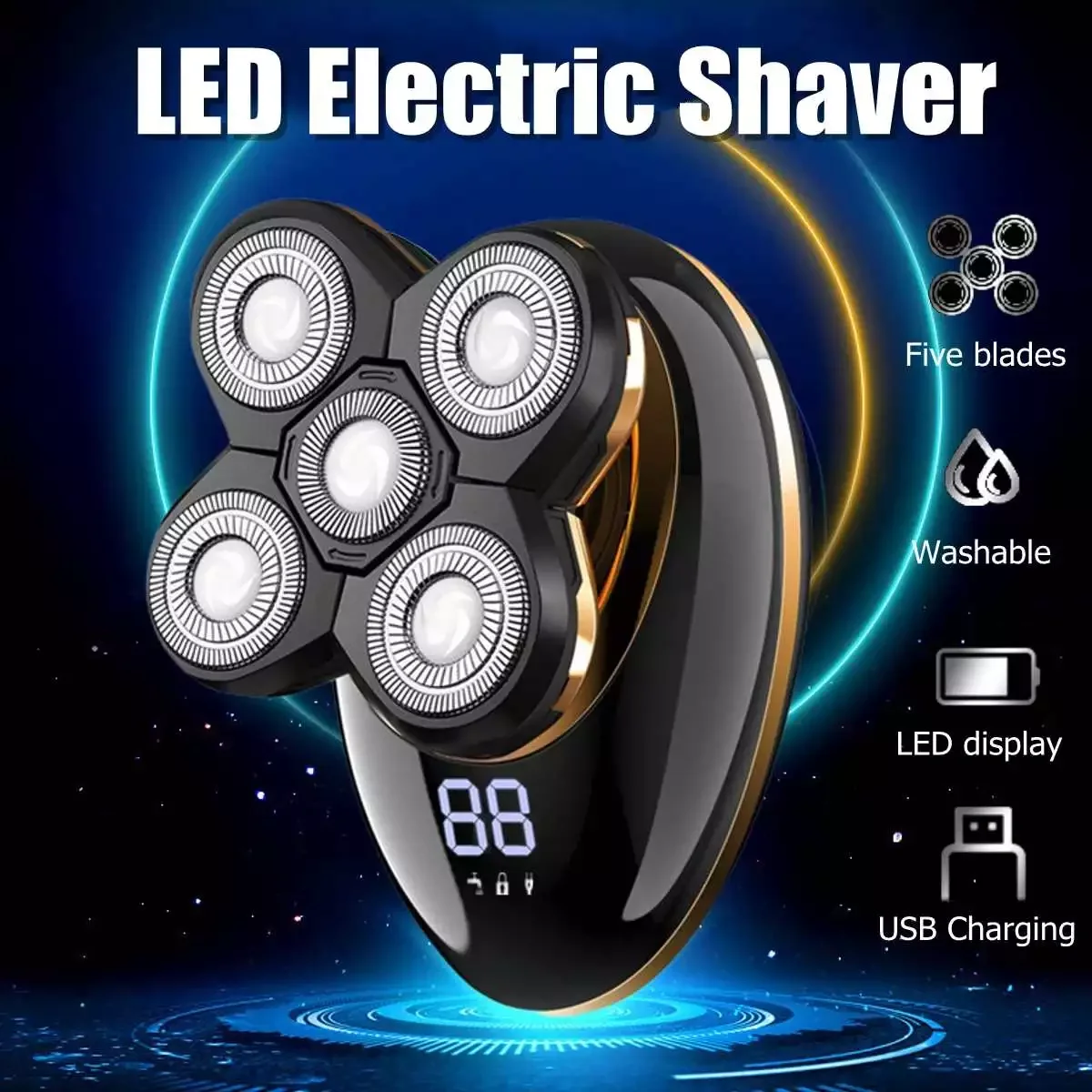 

NEW2023 Shaver 5 Baldes Shaving 5D Rotary Hair Trimmer Beard Clippers Grooming Kit for Men