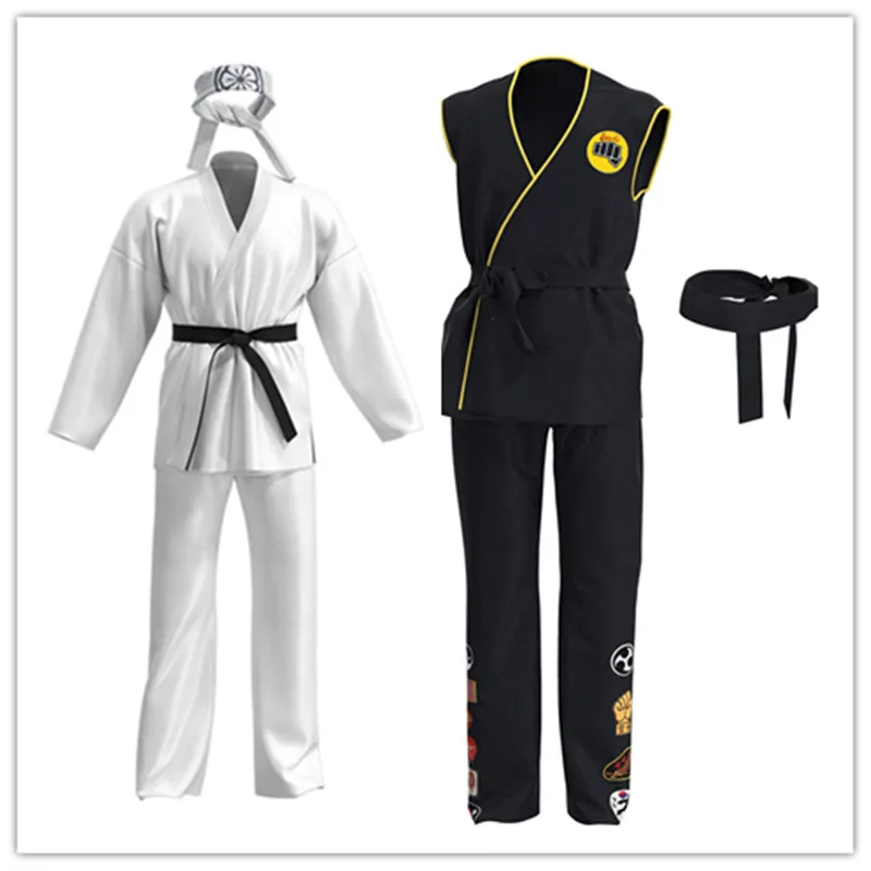 

Adult Kids Karate Kid Cobra Kai Daniel LaRusso Cosplay Top Pants Outfits Halloween Carnival Suit