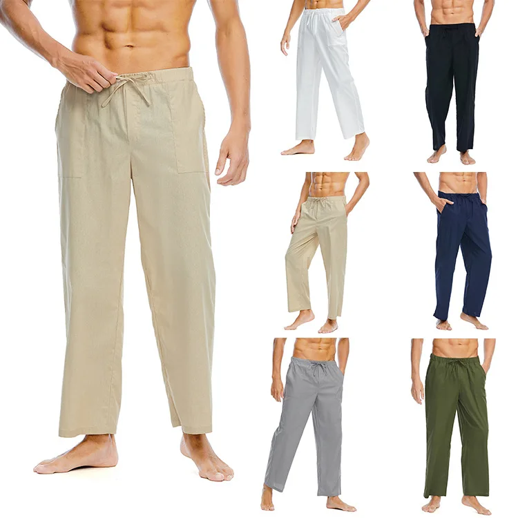 2022 New Men's Linen Pants Male Summer Breathable Cotton Solid Color Linen Trousers Fitness Streetwear Sweatpants Male