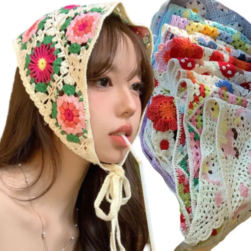 Женская треугольная повязка на голову цветной вязаный головной убор в Корейском