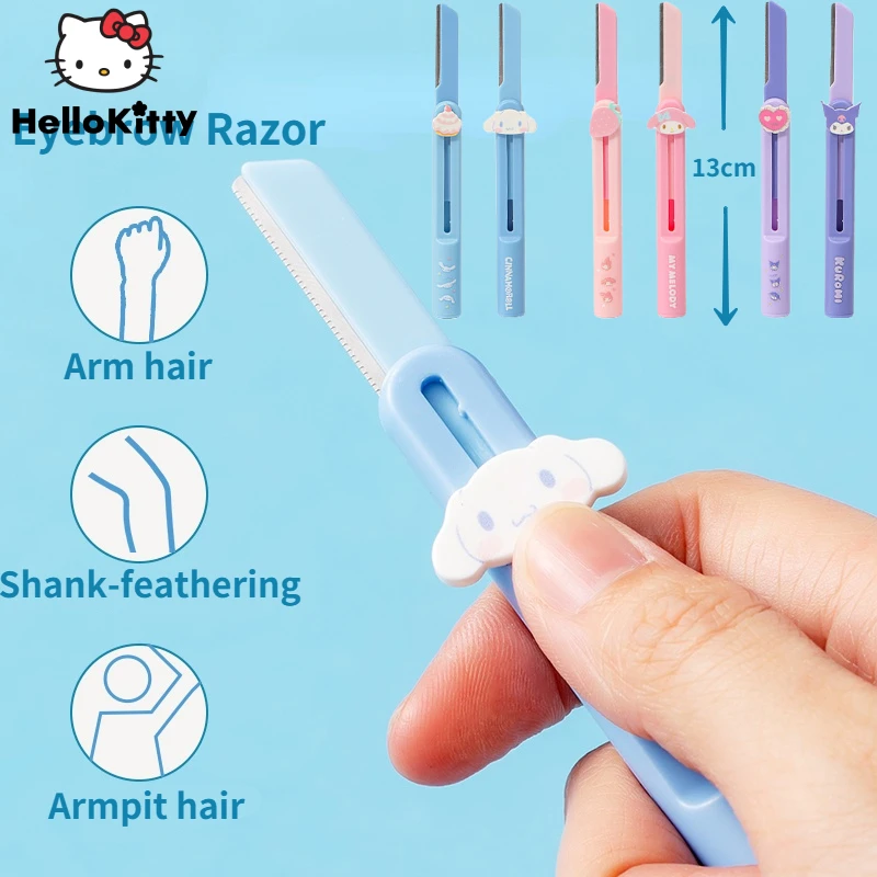 2pcs Sanrios Kuromi Eyebrow Razor My Melody Cinnamoroll Kawaii Retractable Eyebrow Shaping Tools Make Up Depilation Gifts