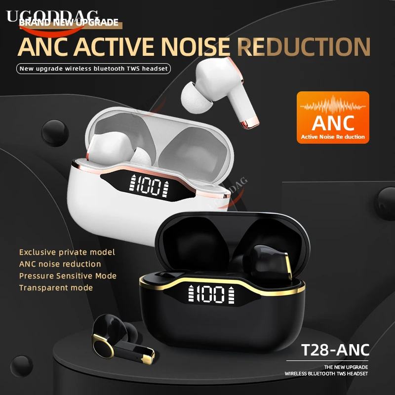 Oringinal T28 Bluetooth 5.1 Earphones TWS Fingerprint Touch Headset HiFI Stereo In-Ear Earbuds Wireless Headphones for Sport