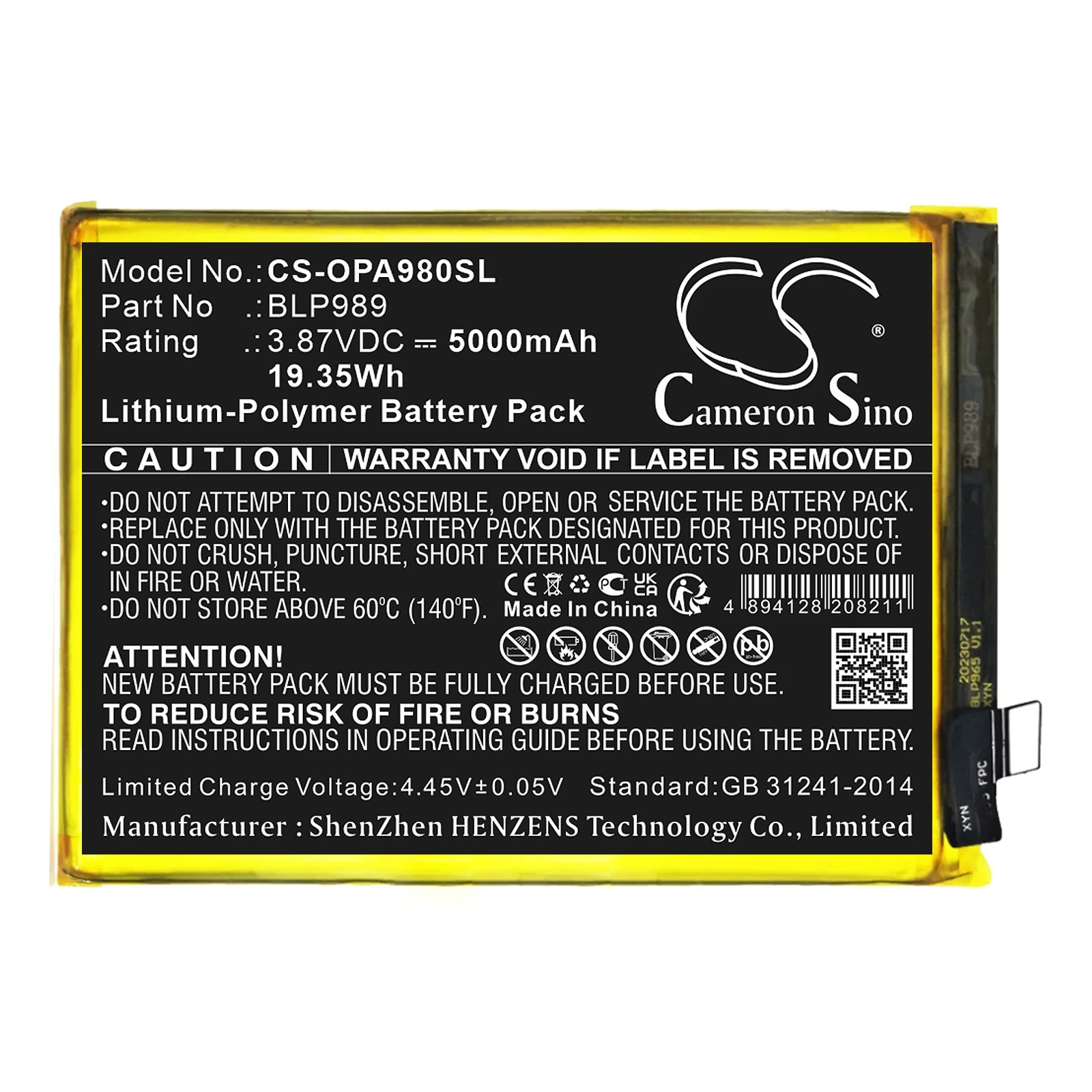 5000 мАч 3 87 В 19 35 Втч литий-полимерный аккумулятор для мобильного телефона OPPO BLP989 A98