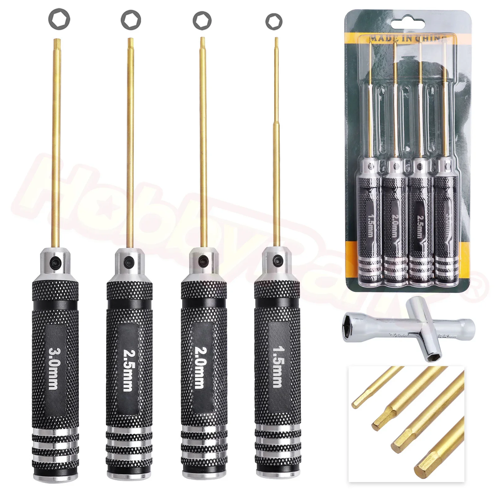 

RC Hex Screwdriver 1.5mm 2.0mm 2.5mm 3.0mm for Traxxas Slash Rustler Stampede TRX-4 Axial SCX10 RC Model Repair Tools Kit (4PCS)